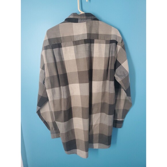 Men Button Front Large Gray Plaid  Long Sleeve Chest  Pocket Lightweight - Picture 4 of 8